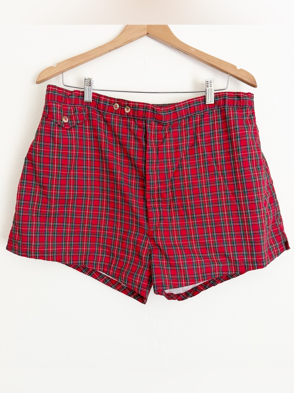 Vtg 70s 80s LL Bean Plaid Tartan Cotton Lounge Shorts Loungewear Pocket Liner XL